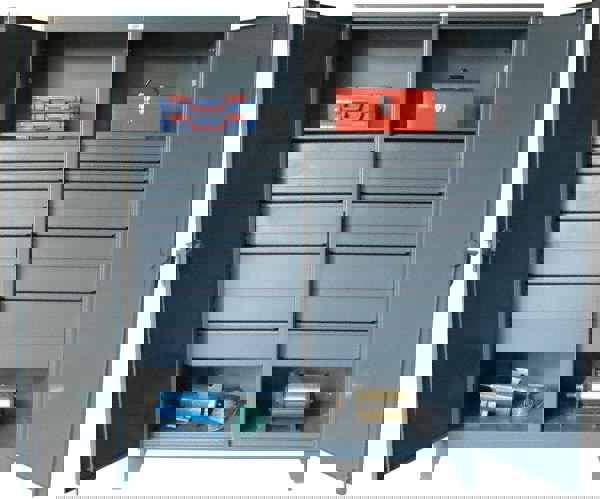 2 Shelf 16 Bin Locking Storage Cabinet